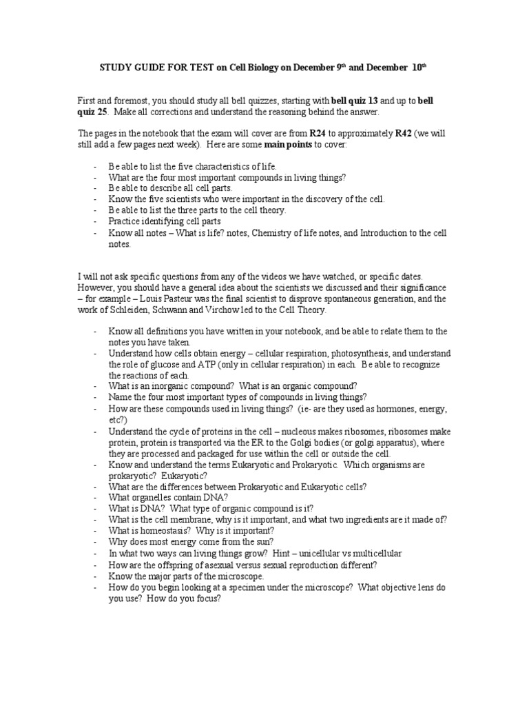 Study Guide For Cell Theory Test PDF Prokaryote Cell (Biology)