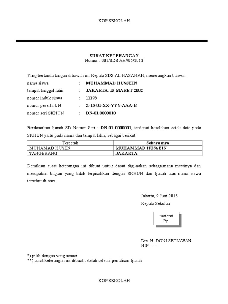 Contoh Surat Keterangan Kepemilikan Ijazah