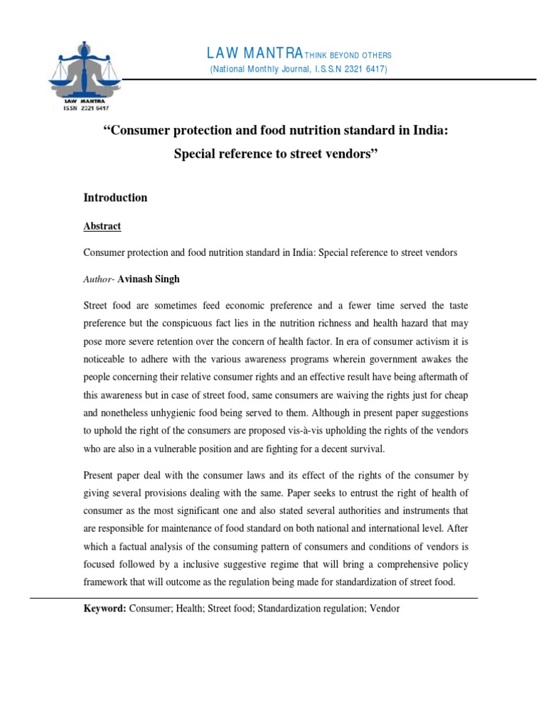 Consumer Rights & Street Food Standards in India | PDF | Consumer ...