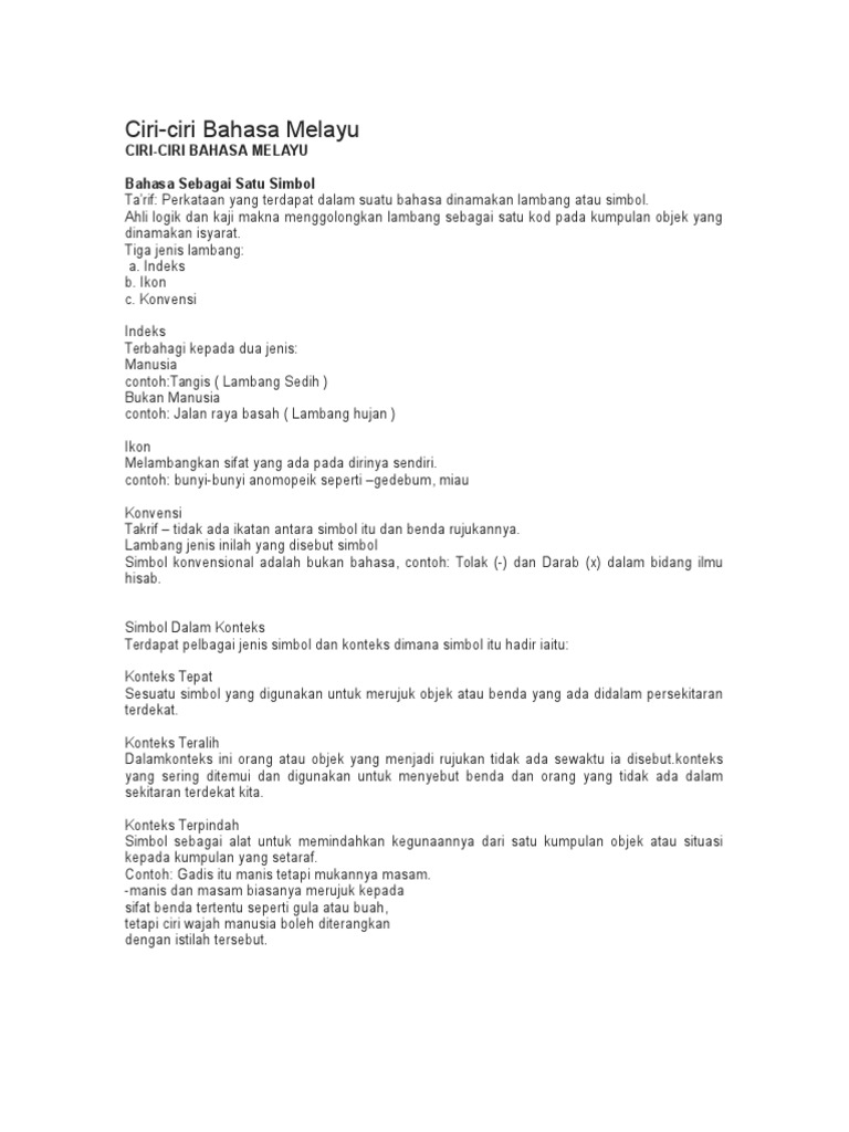 Ciri Ciri Bahasa Melayu Pdf