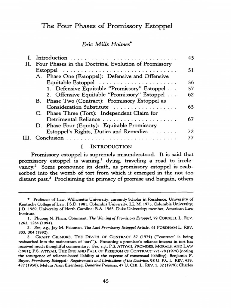 The Four Phases of Promissory Estoppel PDF Estoppel Consideration