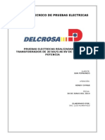 Informe técnico de pruebas eléctricas a transformador 20kV/0.46kV 3.5MVA