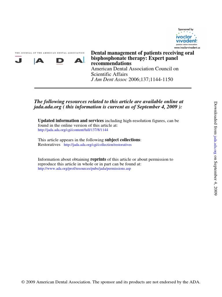 Dental Management of Patients Receiving Oral Bisphosphonate Therapy