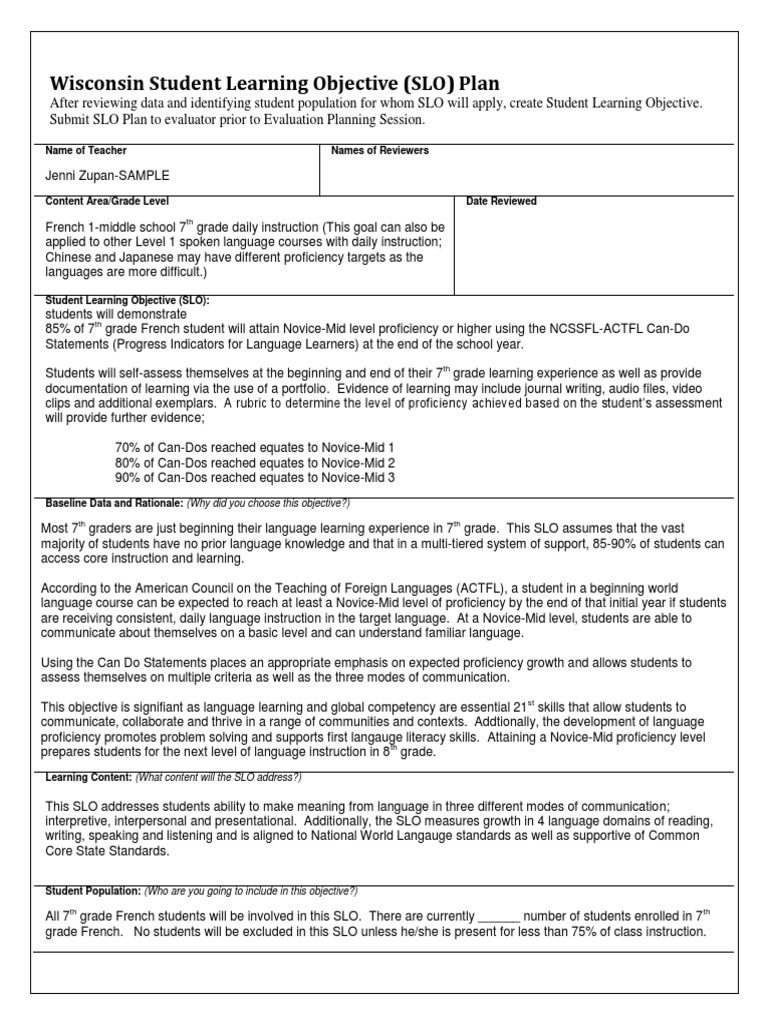 Sample SLOs Educational Assessment Rubric (Academic)