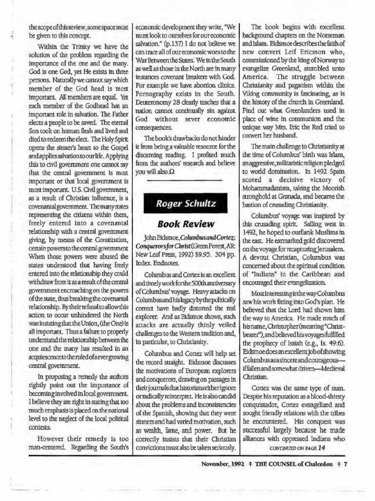 1992 Issue 10 Book Review: Columbus and Cortez Conquerors For Christ