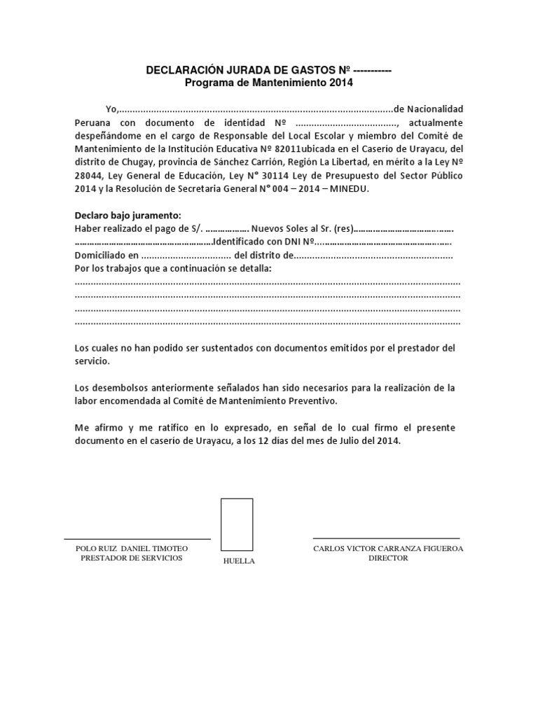 Declaración Jurada de Gastos Nº | PDF | Gobierno