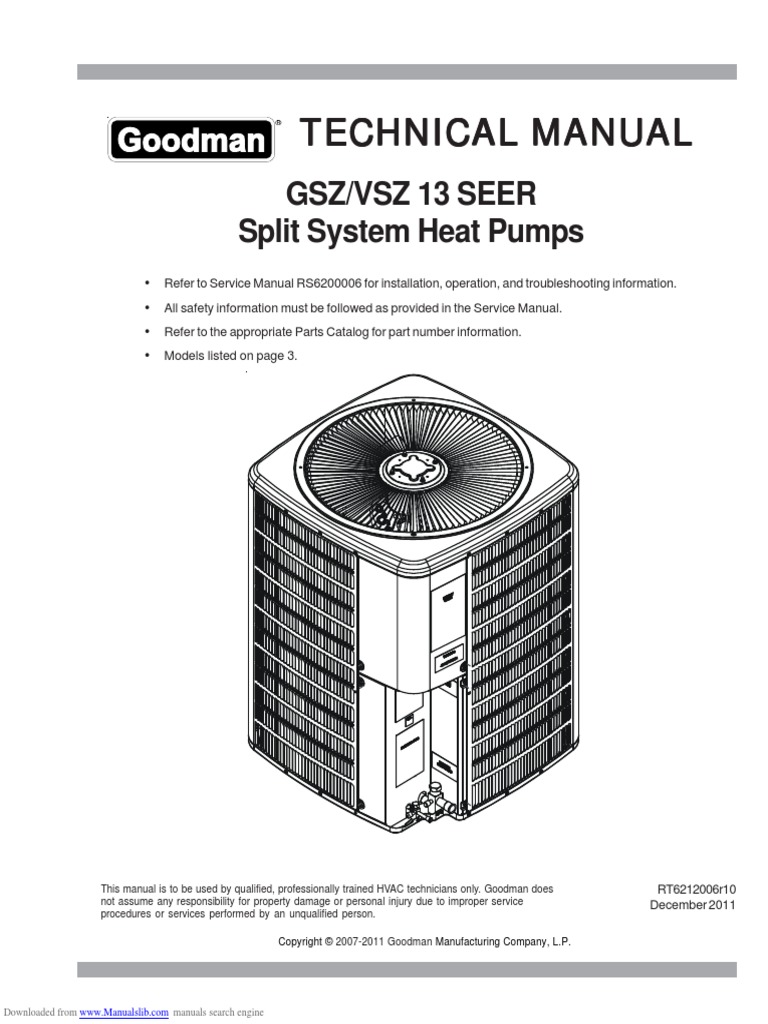 Goodman Technical Manual Gszvsz_13_seer Fuse (Electrical) Air