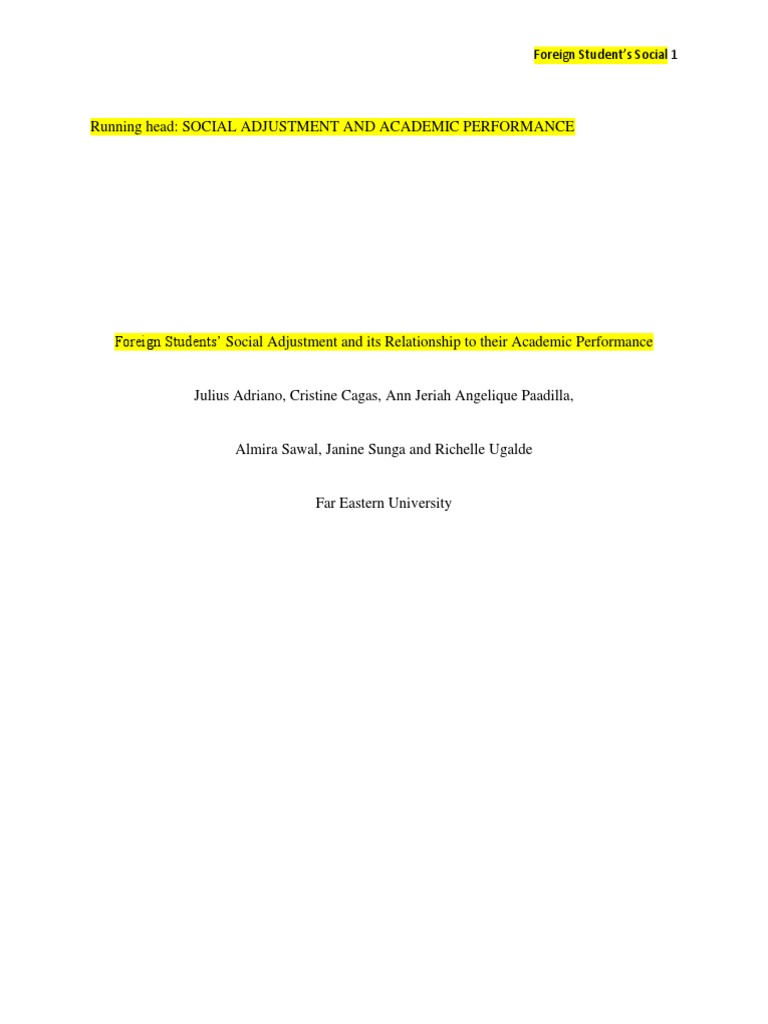 Social Adjustment and Academic Performance FEU | PDF | International ...