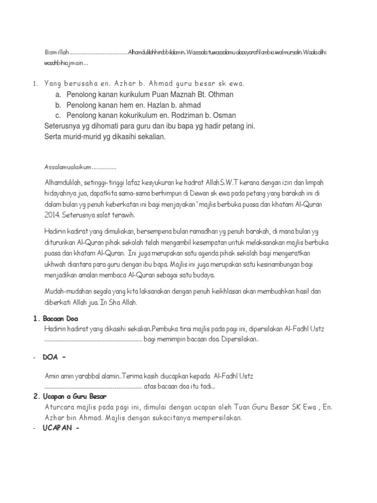 Teks Ucapan Untuk Majlis Khatam Al-Quran  PDF