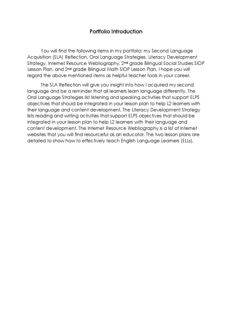 Bilingual Education Portfolio Overview | PDF