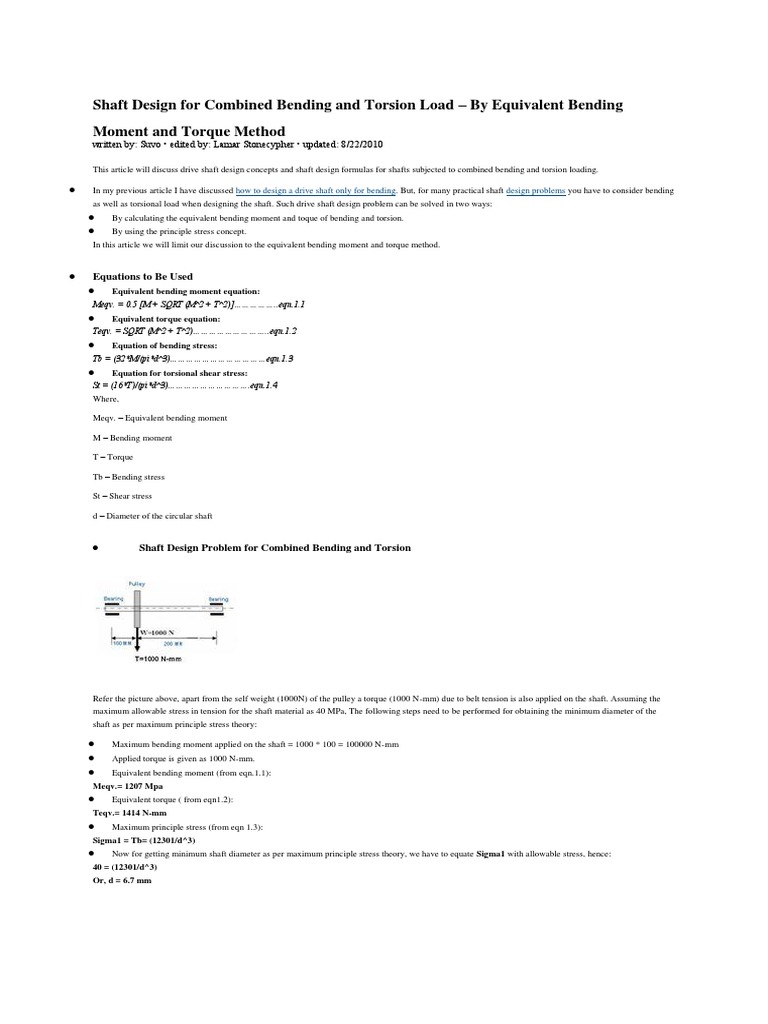 Shaft Design for Torsion and Bending | PDF
