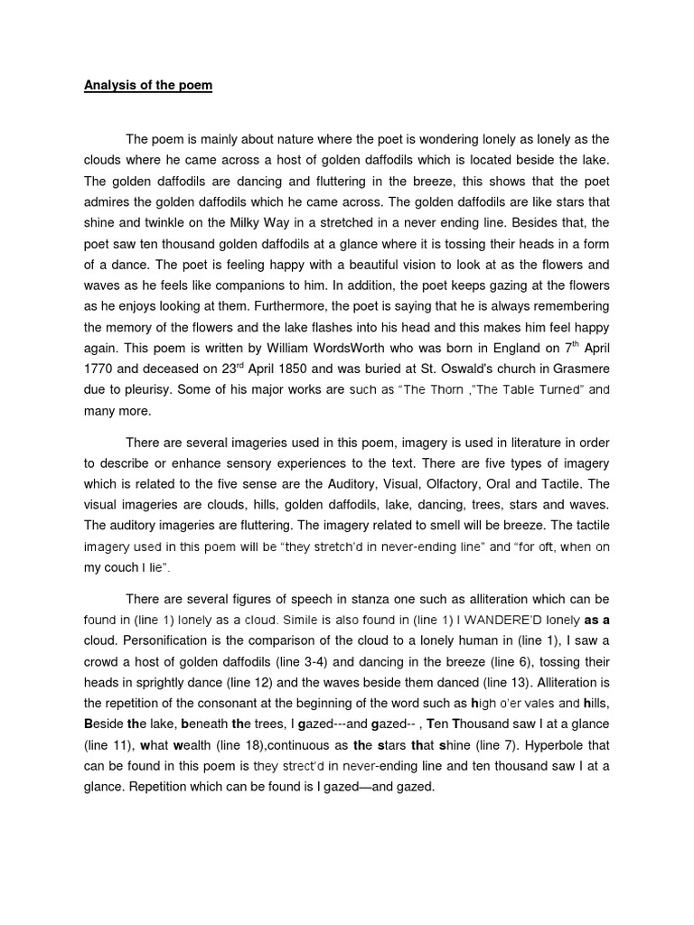 Daffodils Poem Analysis Rhyme Poetry