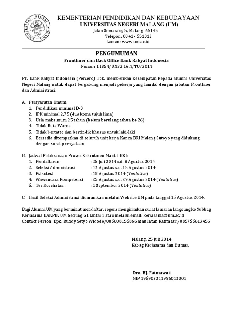 Frontliner Contoh Surat Lamaran Kerja Bank Bri - Berbagi ...
