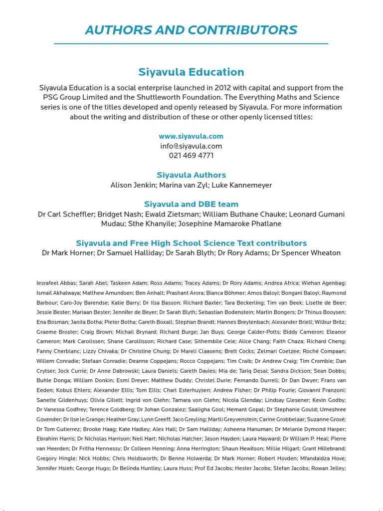 Authors and Contributors: Siyavula Education | PDF