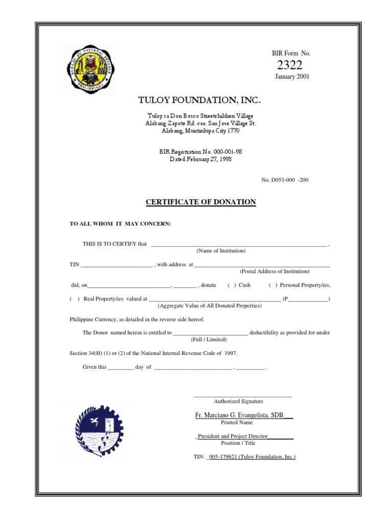 Certificate of Donation