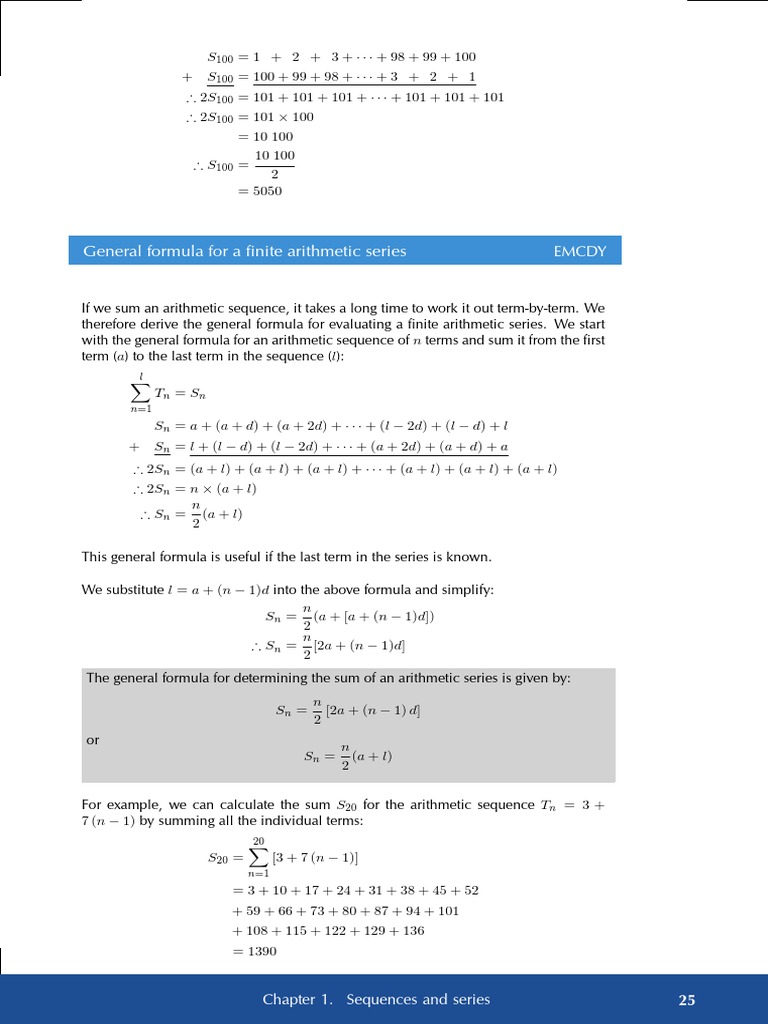 General Formula For A Finite Arithmetic Series: Emcdy | PDF
