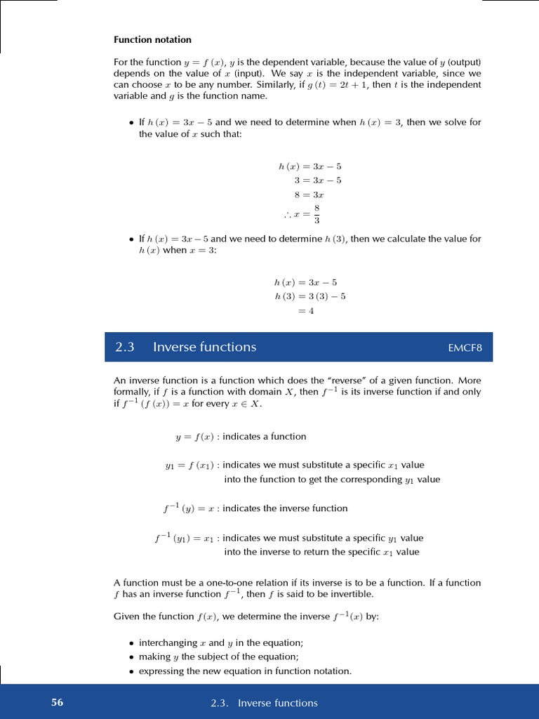 2.3 Inverse Functions: Emcf8 | PDF | Science & Mathematics | Computers