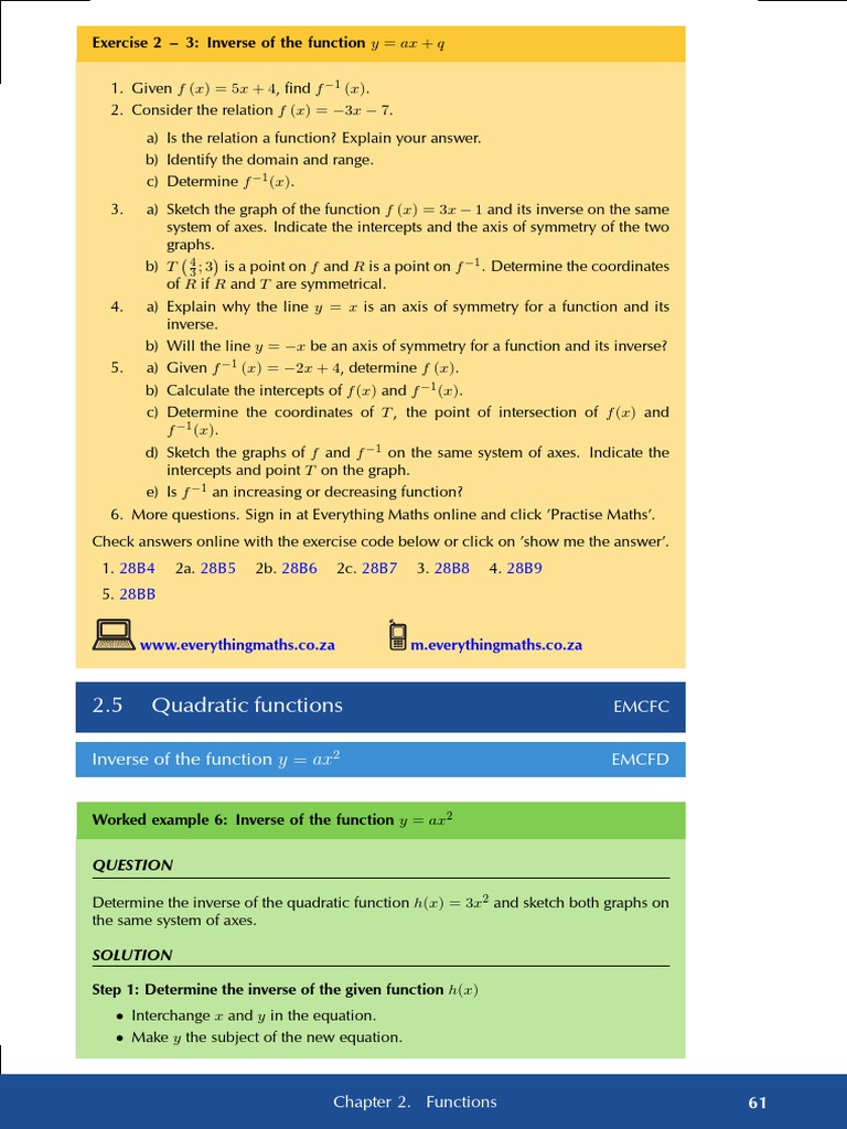 2.5 Quadratic Functions: Inverse of The Function y Ax | PDF | Teaching ...
