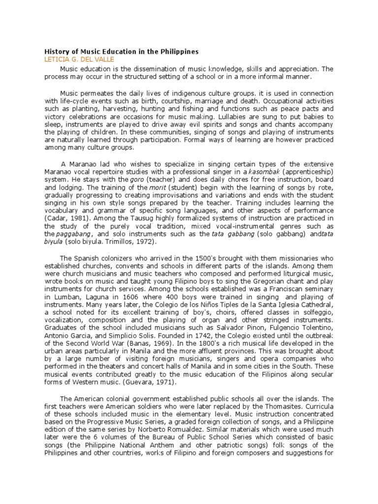 History of Music Education in The Philippines | PDF | Pottery | Music