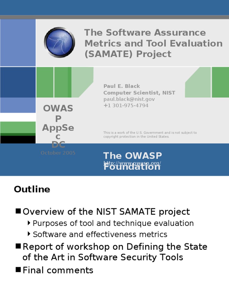 The Software Assurance Metrics and Tool Evaluation (SAMATE) Project | PDF