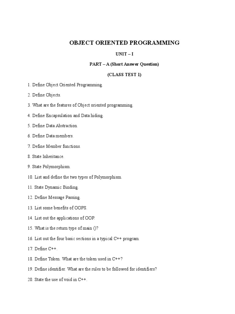 Object Oriented Programming Question Paper | PDF | Constructor (Object ...