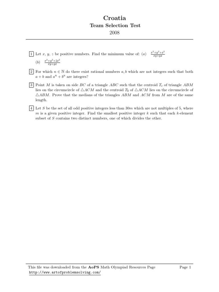 Croatia Team Selection Test Problems | PDF