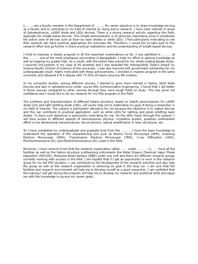 Motivation Letter for PhD application | Microscope | Light Emitting Diode