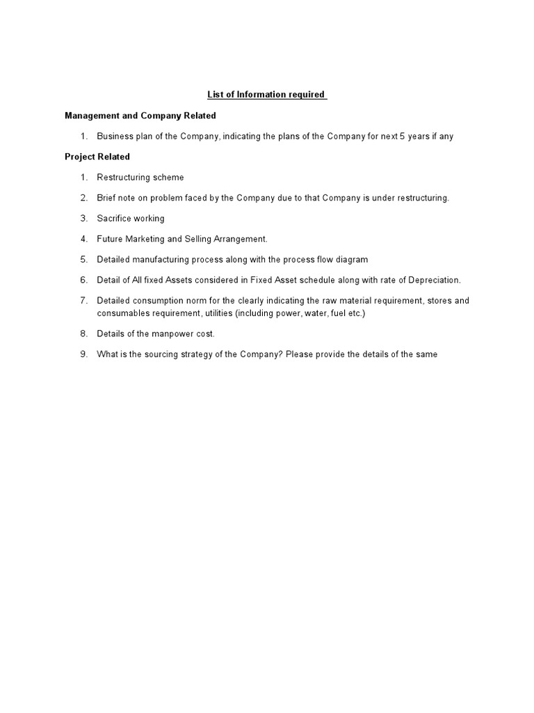 Company Restructuring Information Checklist | PDF