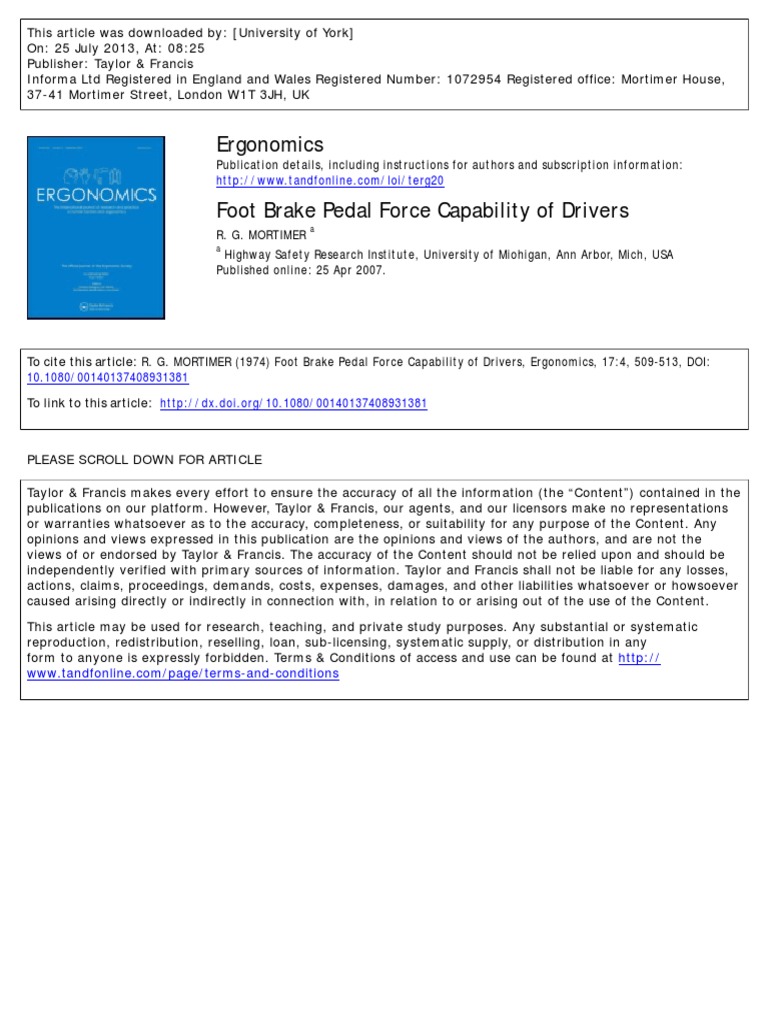Driver Brake Pedal Force Analysis | PDF | Brake | Percentile