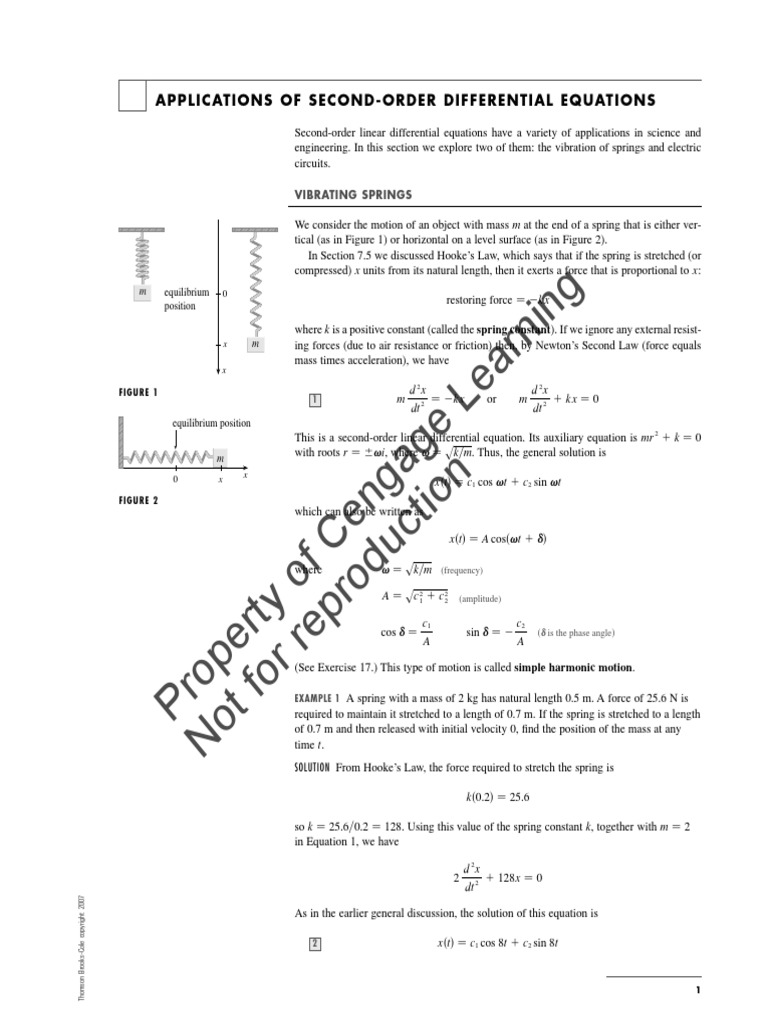 Applications Of Second Order Differential Equations PDF