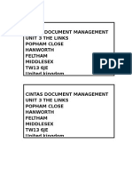 Cintas Document Management Unit 3 The Links Popham Close Hanworth Feltham Middlesex TW13 6JE United Kingdom