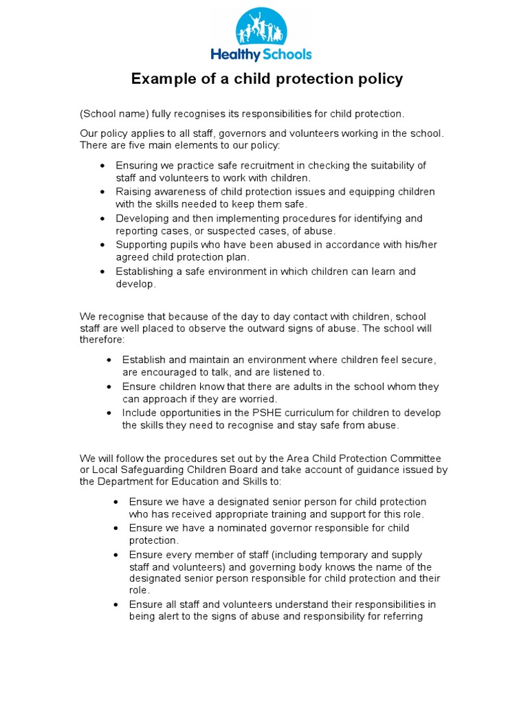 Sample Child Protection Policy for Milagros High Child Protection