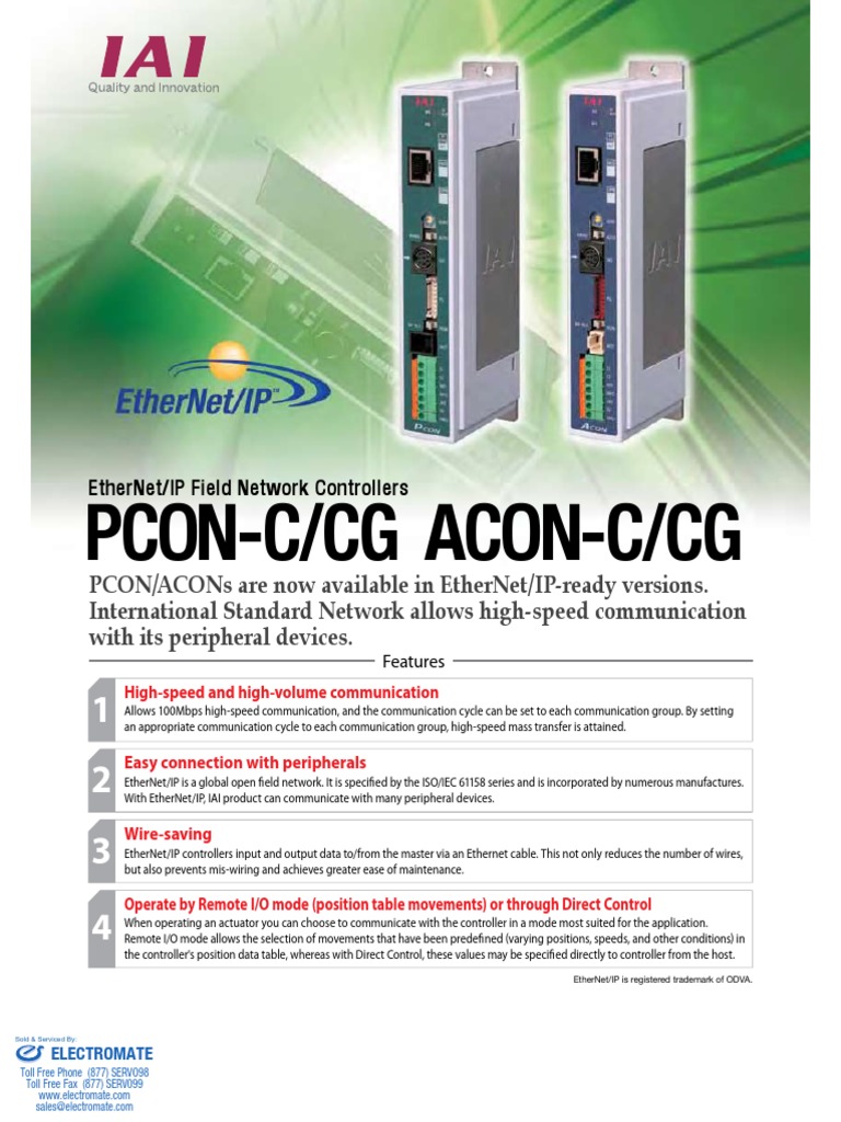 IAI Ethernet IP PCON ACON Specsheet | PDF | Ethernet | Actuator