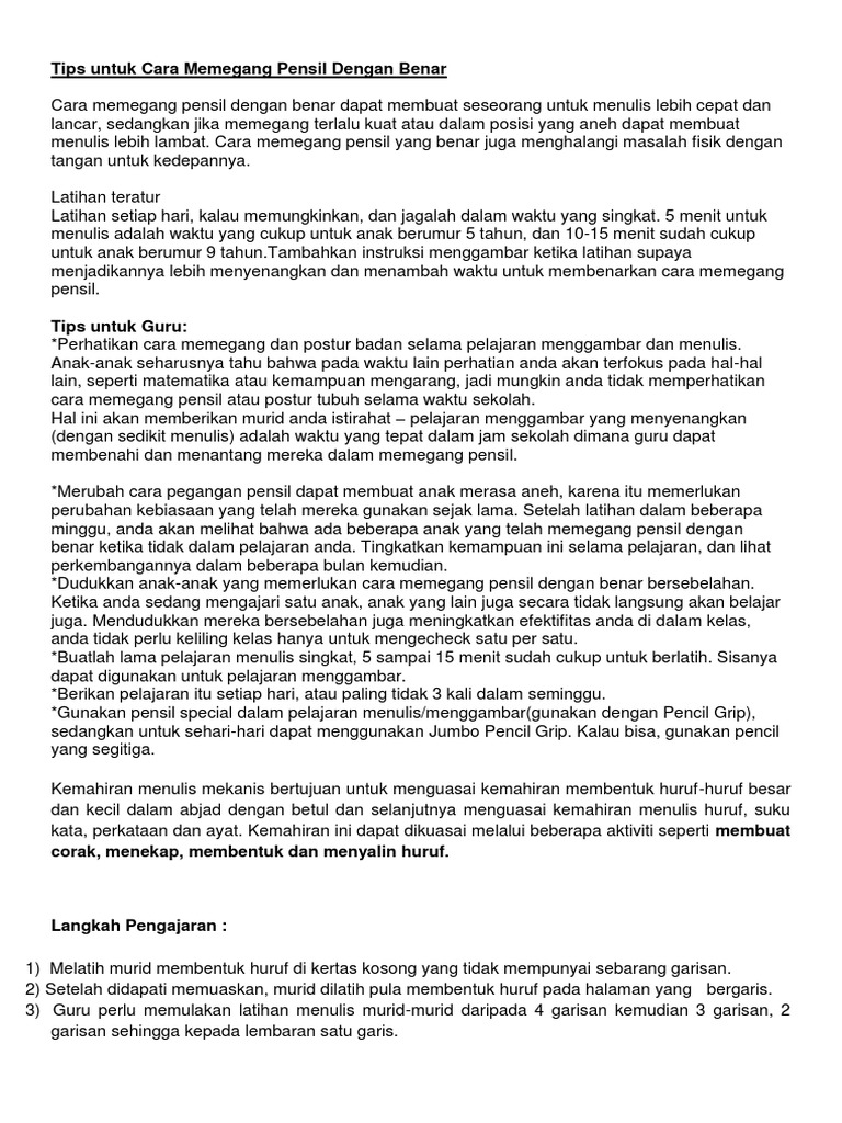 Cara Memegang Pensil Pdf
