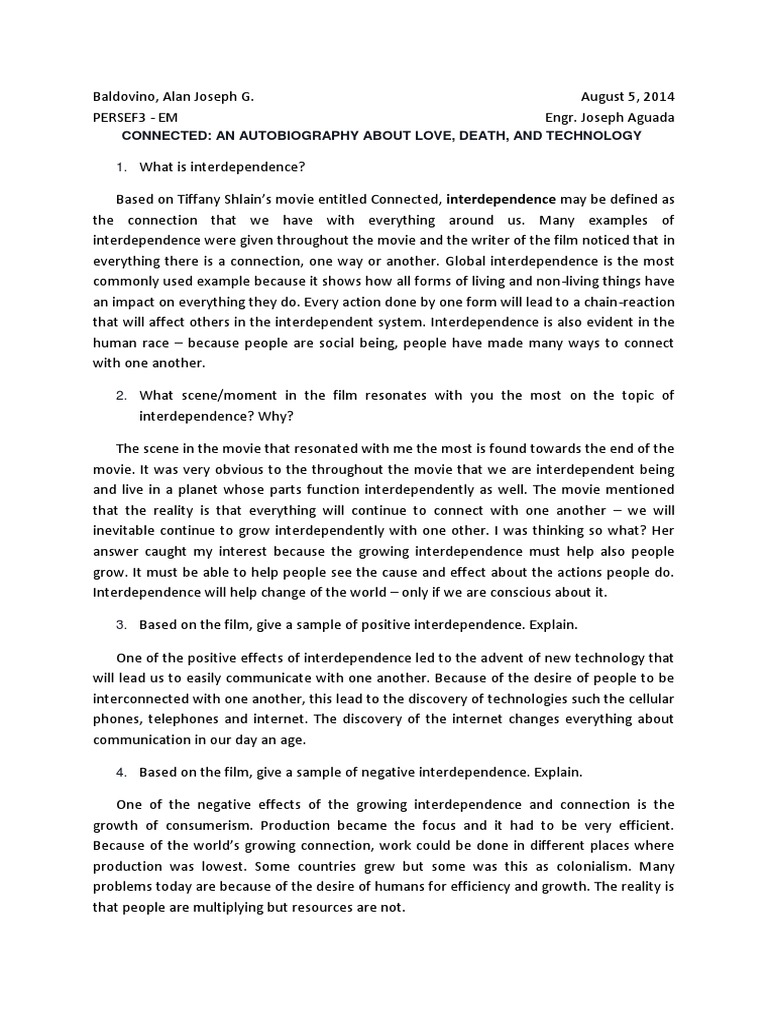 Connected - Reaction Paper  PDF  Interdependence  Psychological