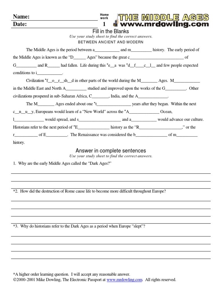 Middle Worksheet For A High School Class | PDF | Charlemagne | Huns