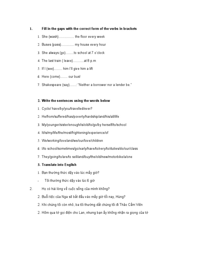 Fill in The Gaps With The Correct Form of The | PDF