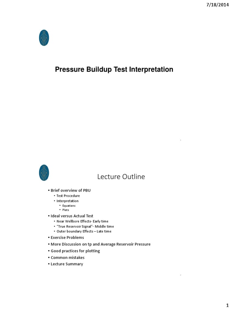 Pressure Buildup Test Interpretation Lecture Outline PDF Petroleum