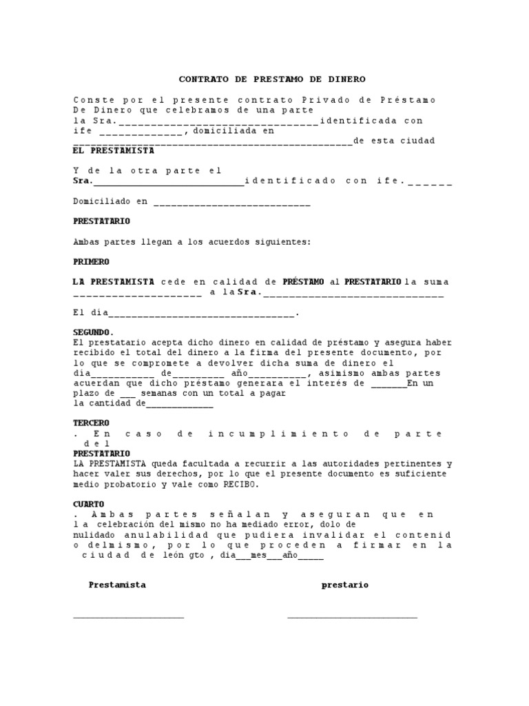 Contrato de Prestamo de Dinero | PDF
