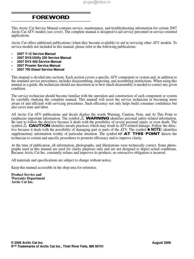 2007 arctic cat atv owners manual