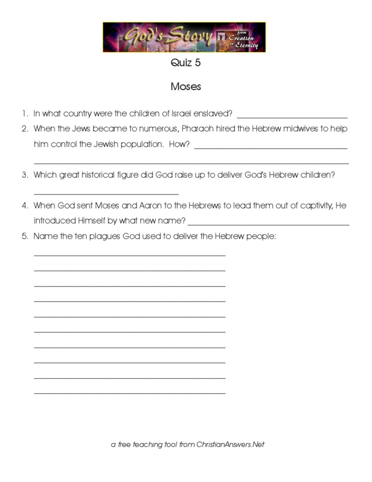 Moses and Exodus Quiz for Kids | PDF | Travel