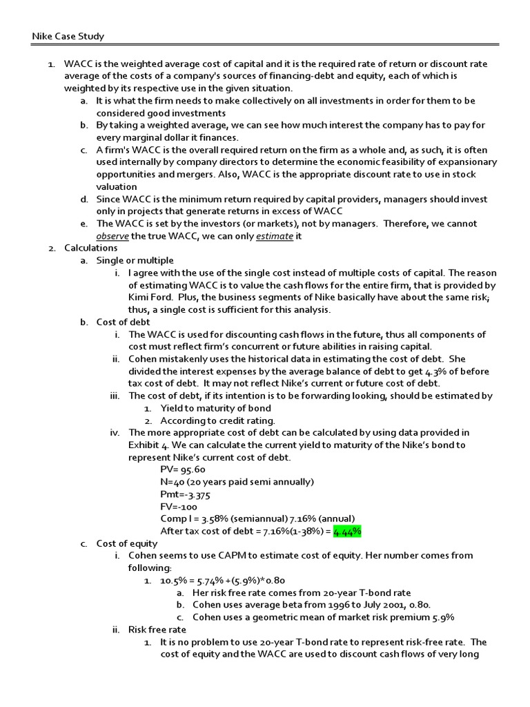 Nike Case Study Pdf Cost Of Capital Financial Economics