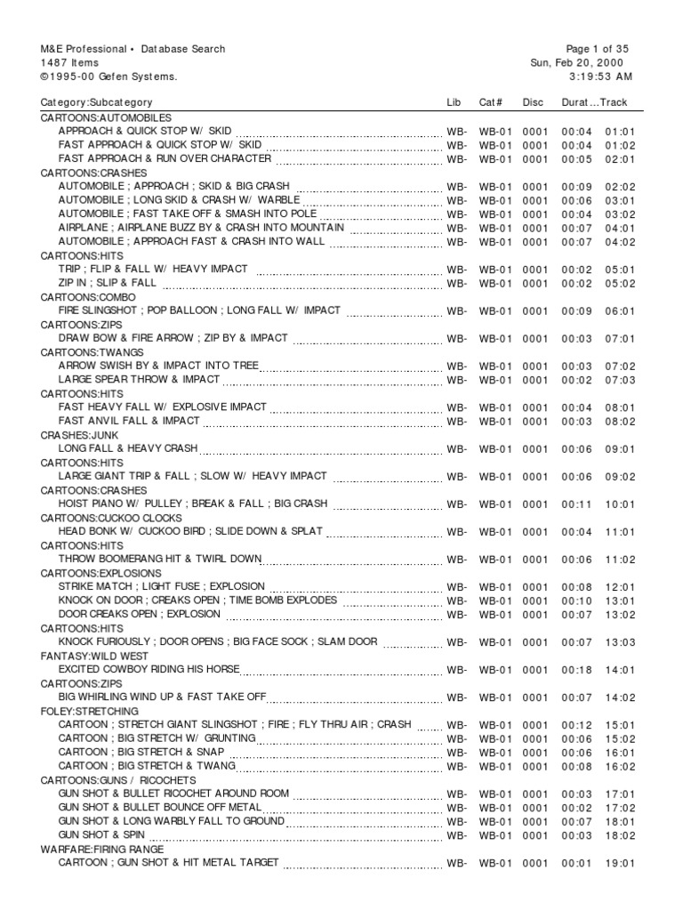 Warner Bros. Sound Effects (CD List) PDF String Instruments Laughter
