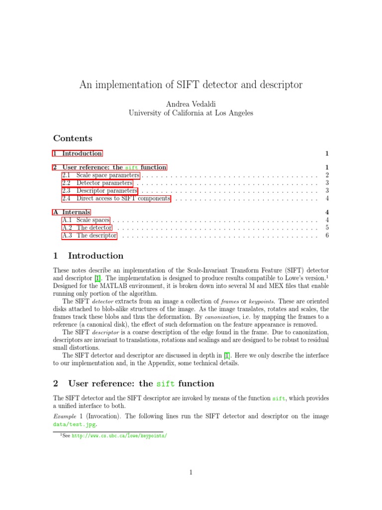 An Implementation Of Sift Detector And Descriptor Andrea Vedaldi