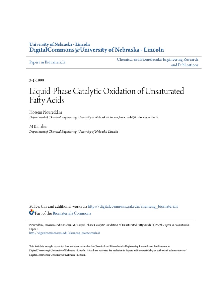 LiquidPhase Catalytic Oxidation of Unsaturated Fatty Acids