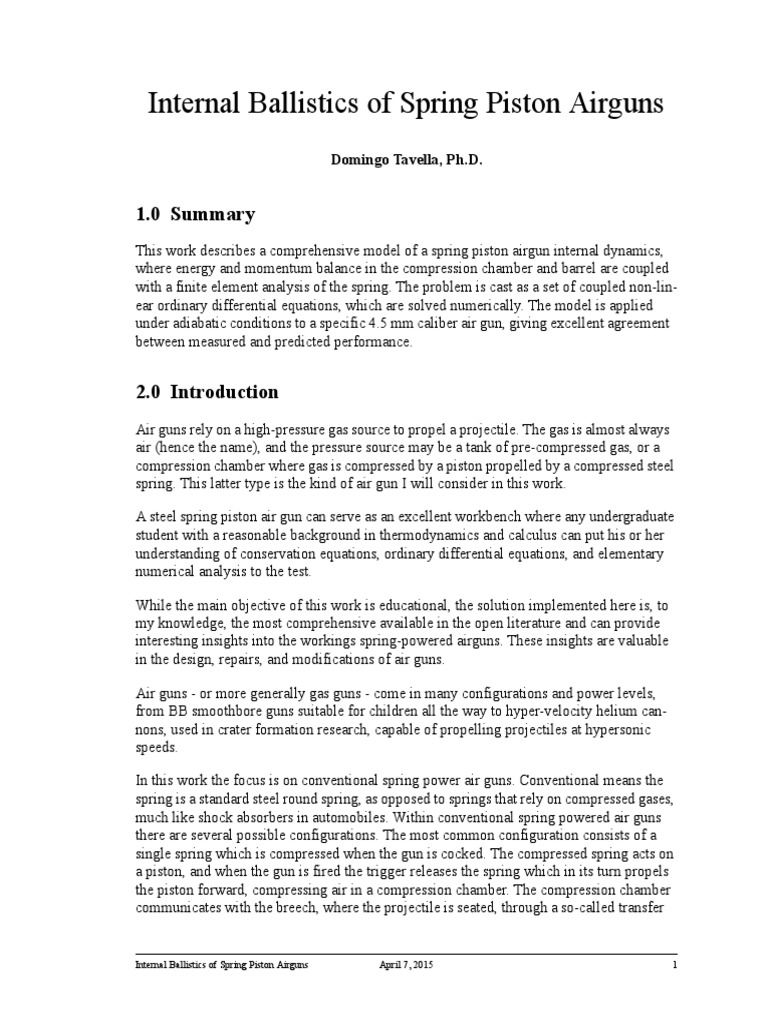 Internal Ballistics of Spring Piston Airguns | PDF | Fluid Dynamics | Gun