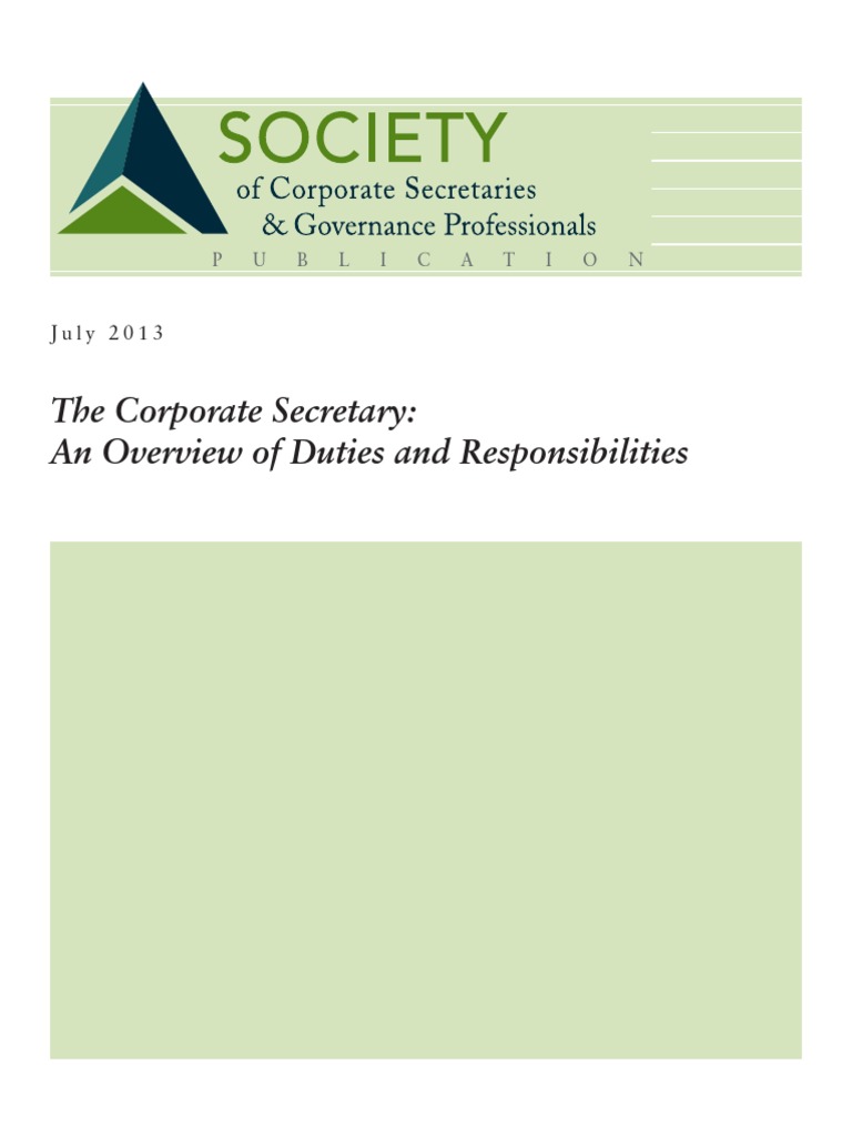 Corporate Secretary Duties and Responsibilities Board Of Directors