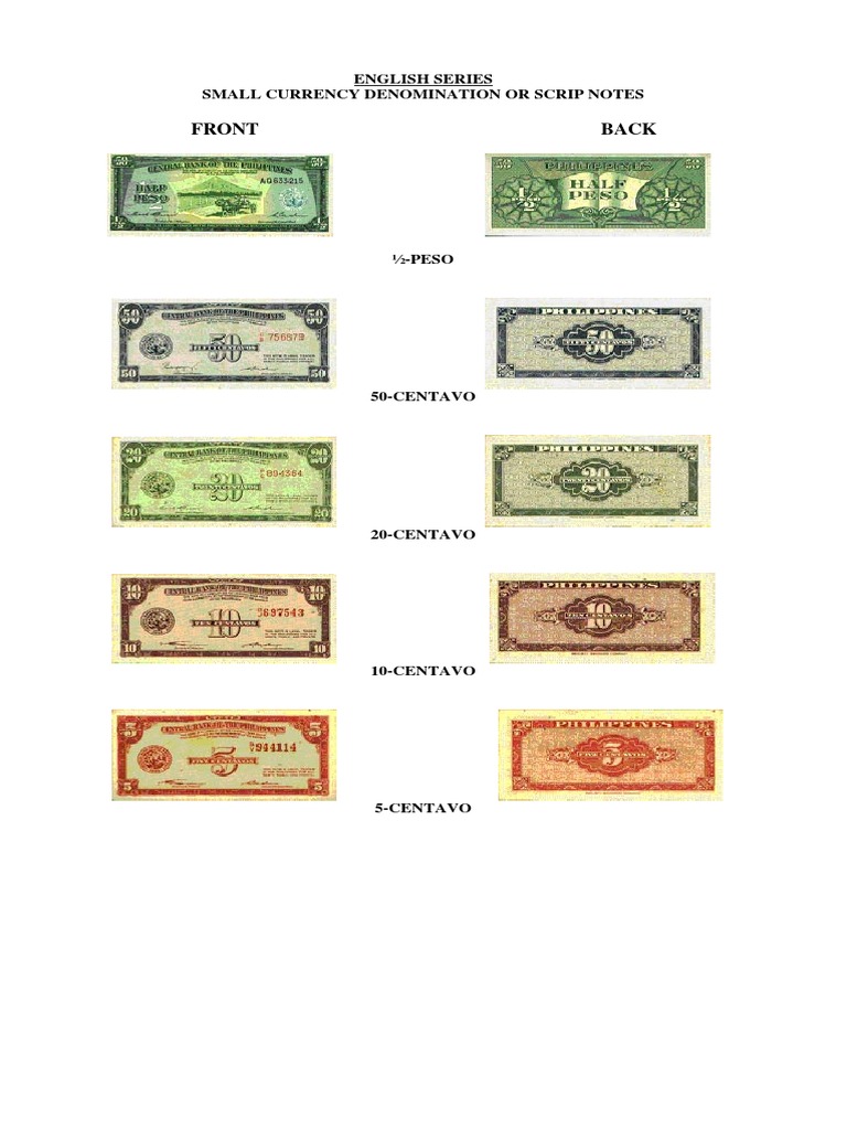 Front Back: English Series Small Currency Denomination or Scrip Notes | PDF