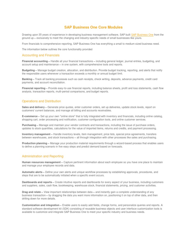 SAP B1 Core Modules | PDF | Inventory | Sales