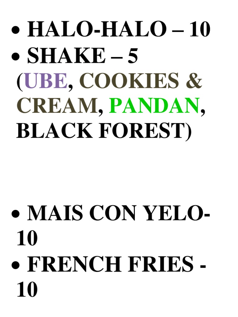 Halo-Halo and Snack Menu | PDF